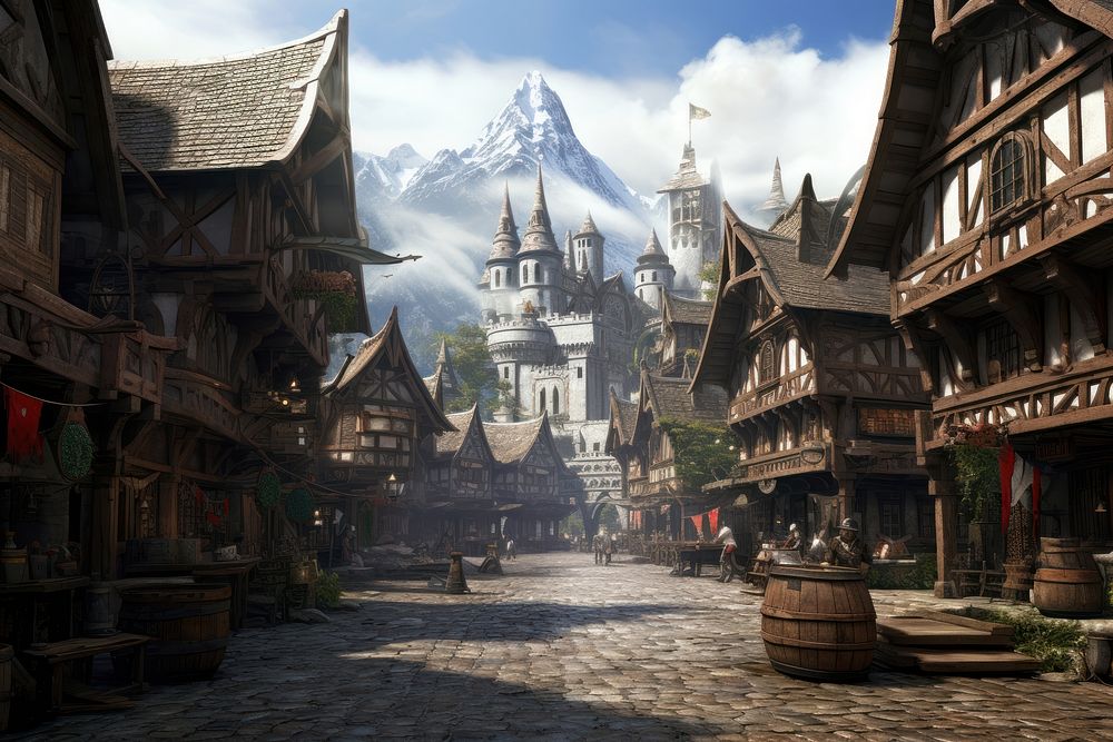 Medieval marketplace landscape street outdoors. AI generated Image by rawpixel.