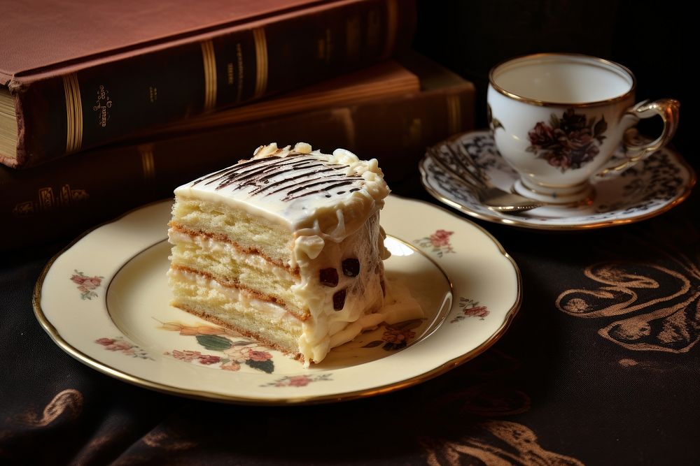 Vanila cake plate dessert coffee. AI generated Image by rawpixel.