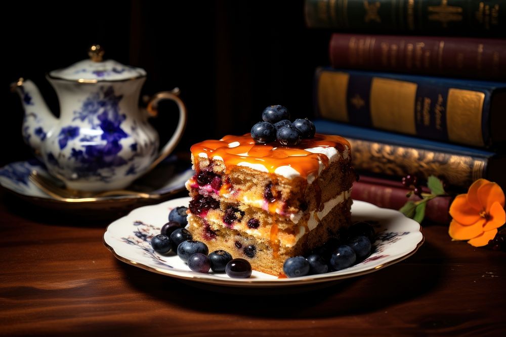 Blueberry cake plate dessert fruit. 