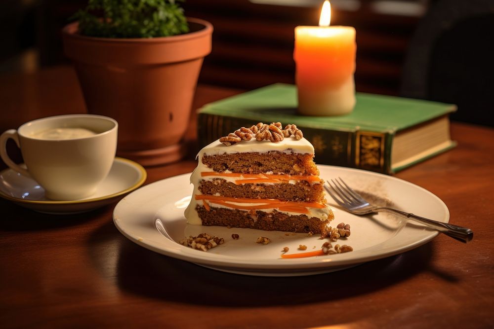 Carrot cake dessert coffee candle. AI generated Image by rawpixel.