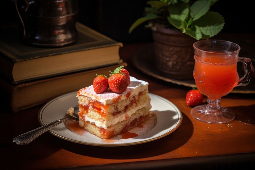 Strawberry cake plate dessert fruit. 