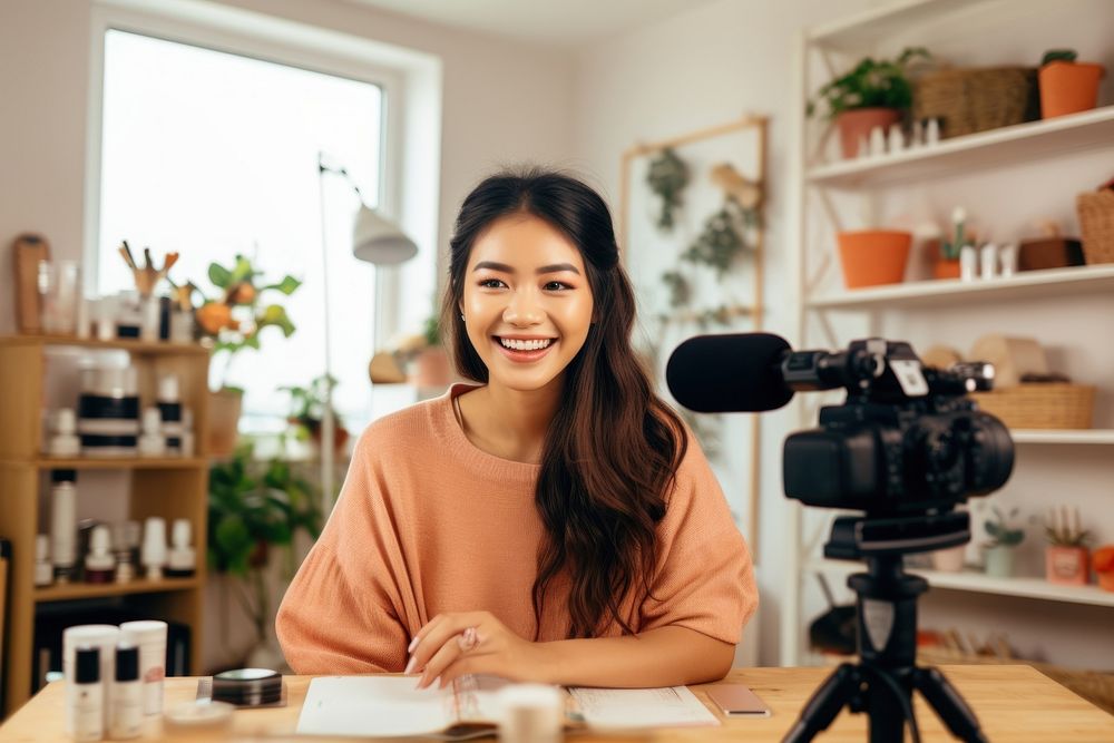 Influencer studio smile photo. 