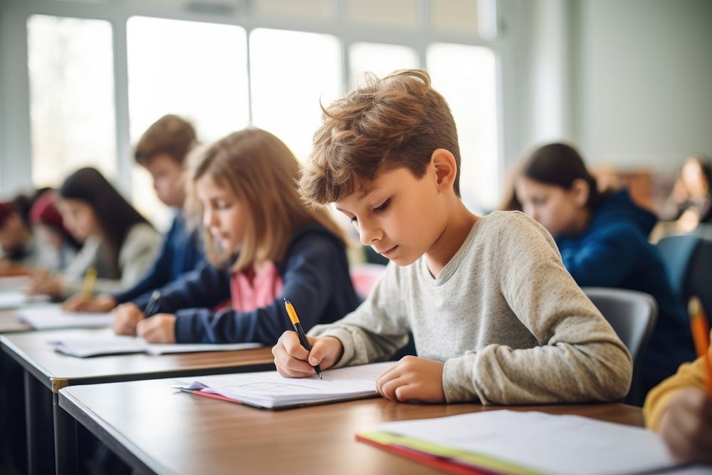 School classroom student writing. 