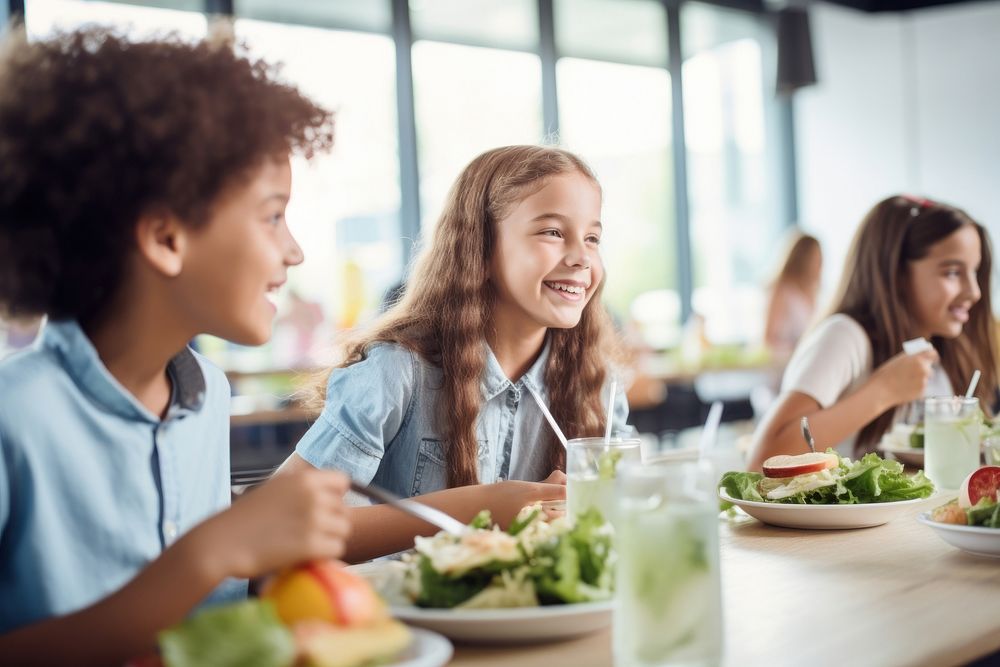 School cafeteria lunch food. 