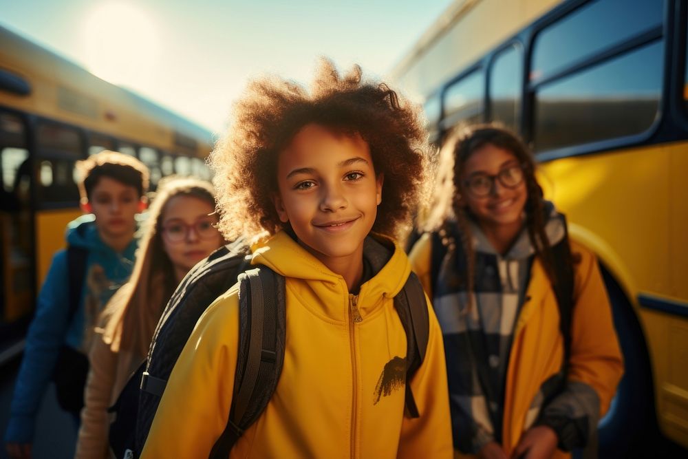 School bus teen transportation togetherness. AI generated Image by rawpixel.