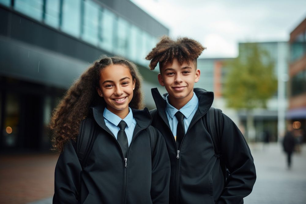 School building portrait jacket. 