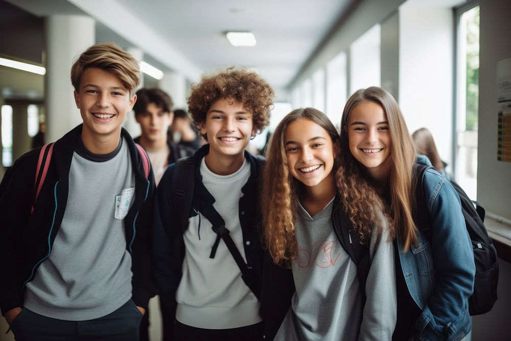 School smiling teen togetherness. AI generated Image by rawpixel.