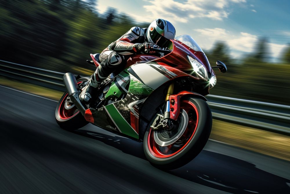 Red green white motorcyclist motorcycle vehicle helmet. AI generated Image by rawpixel.