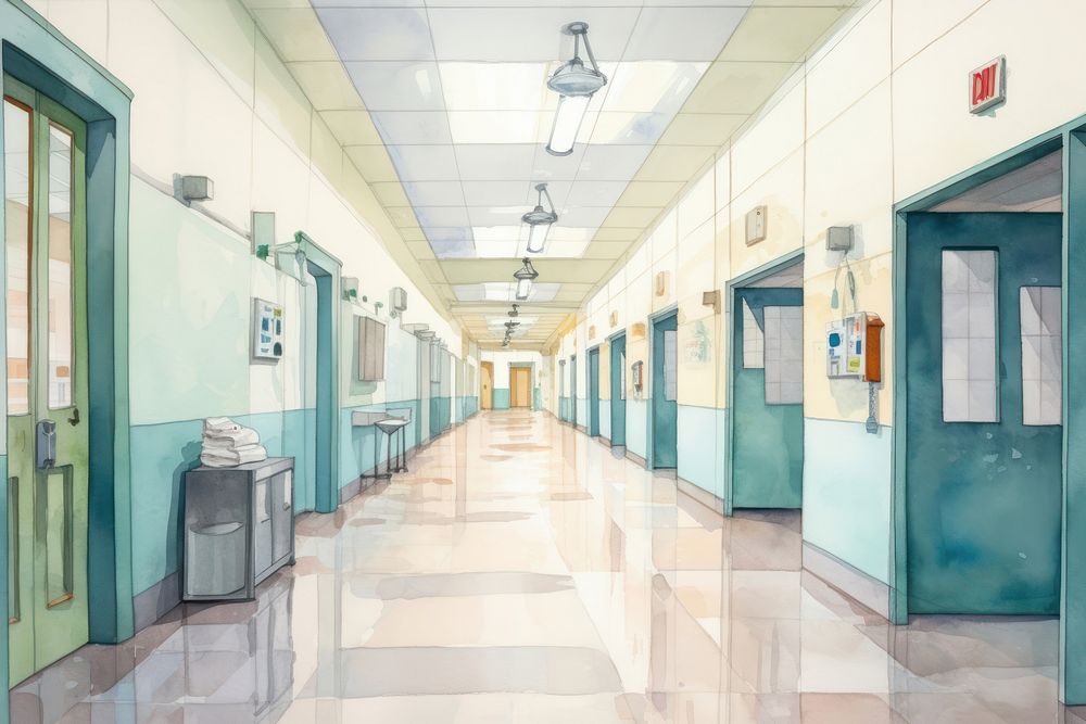 Hospital hall architecture building corridor. AI generated Image by rawpixel.