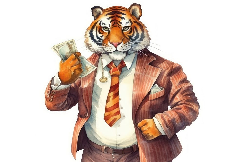 Tiger wearing suit animal adult white background. AI generated Image by rawpixel.
