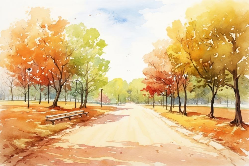 Park landscape outdoors painting. AI generated Image by rawpixel.