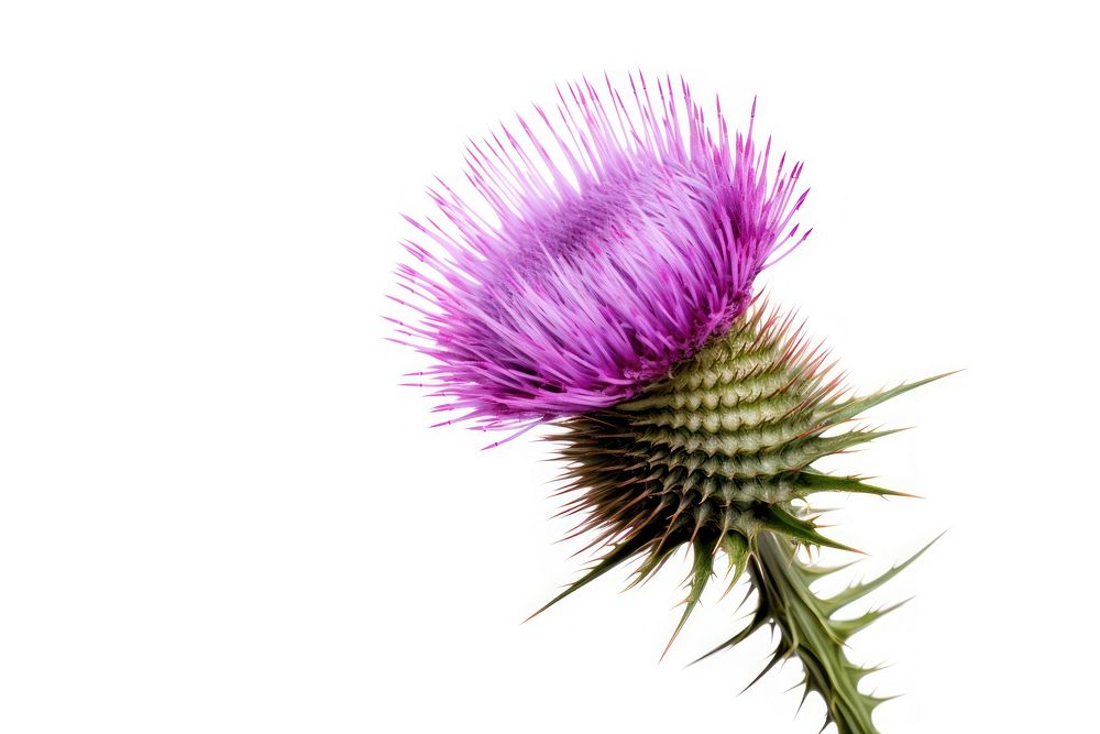 Thistle flower plant white background. AI generated Image by rawpixel.