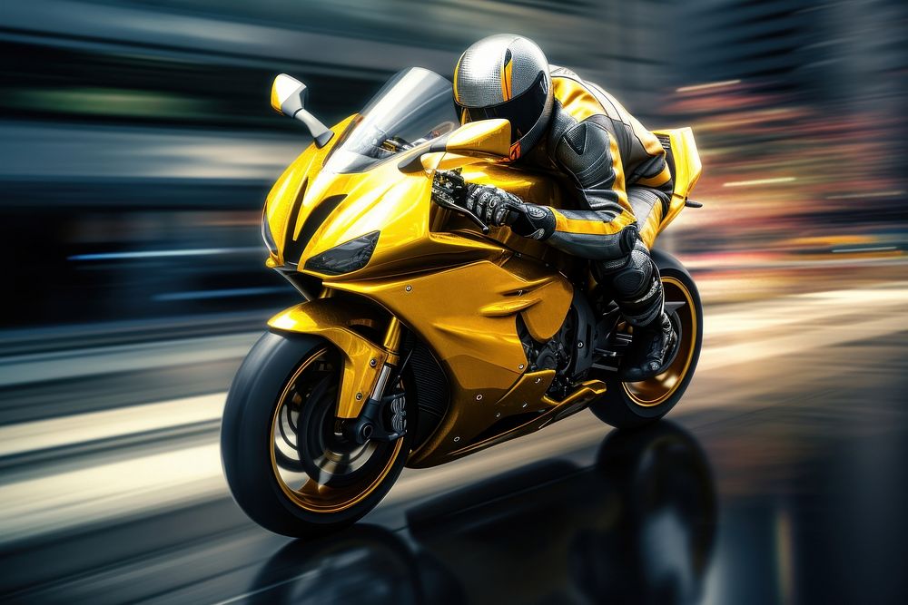 Yellow motorcyclist motorcycle vehicle helmet. AI generated Image by rawpixel.