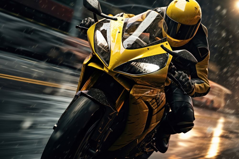 Yellow motorcyclist motorcycle vehicle helmet. AI generated Image by rawpixel.