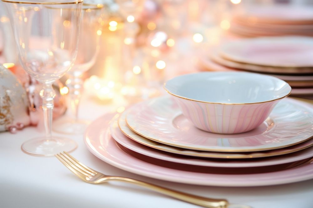 Pastel Christmas tablescape tableware saucer. AI generated Image by rawpixel.
