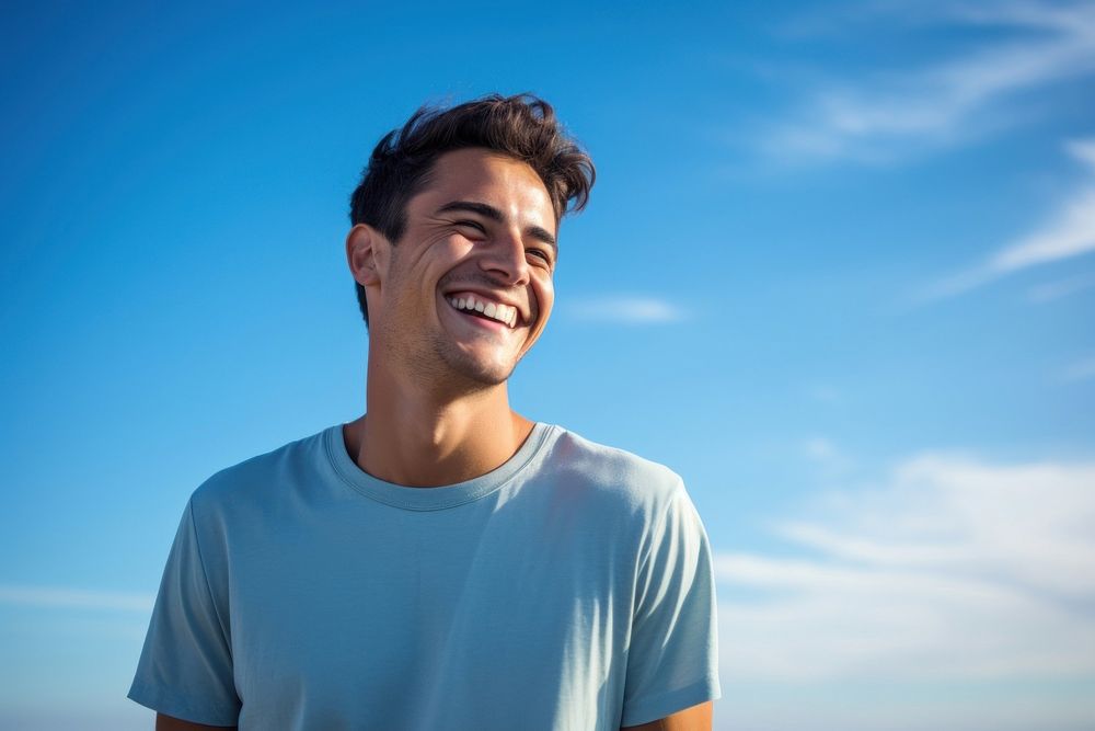 Man smiling smile laughing t-shirt. AI generated Image by rawpixel.