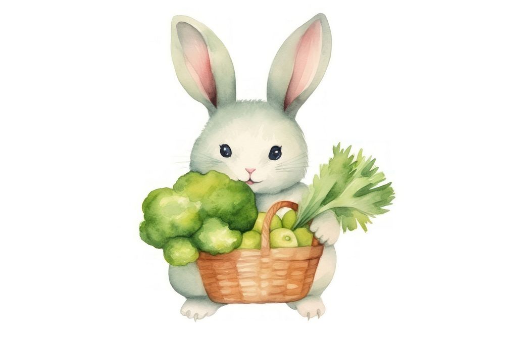 Cute rabbit holding vegetable busket cartoon basket mammal. 