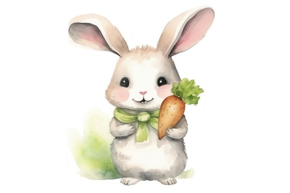 Cute rabbit holding vegetable cartoon animal mammal. AI generated Image by rawpixel.