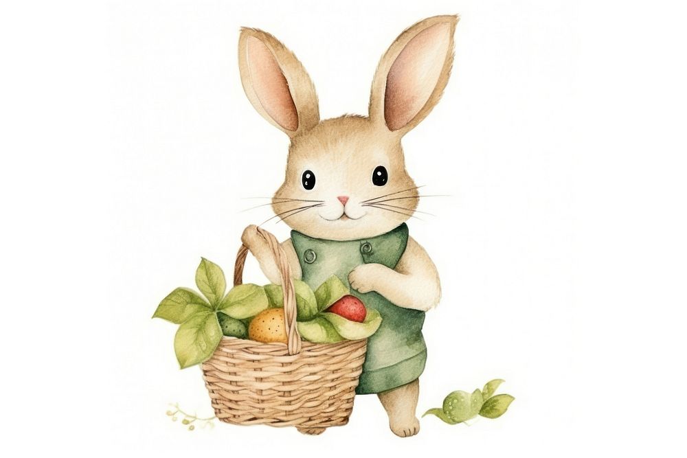Cute rabbit holding vegetable busket cartoon basket rodent. AI generated Image by rawpixel.