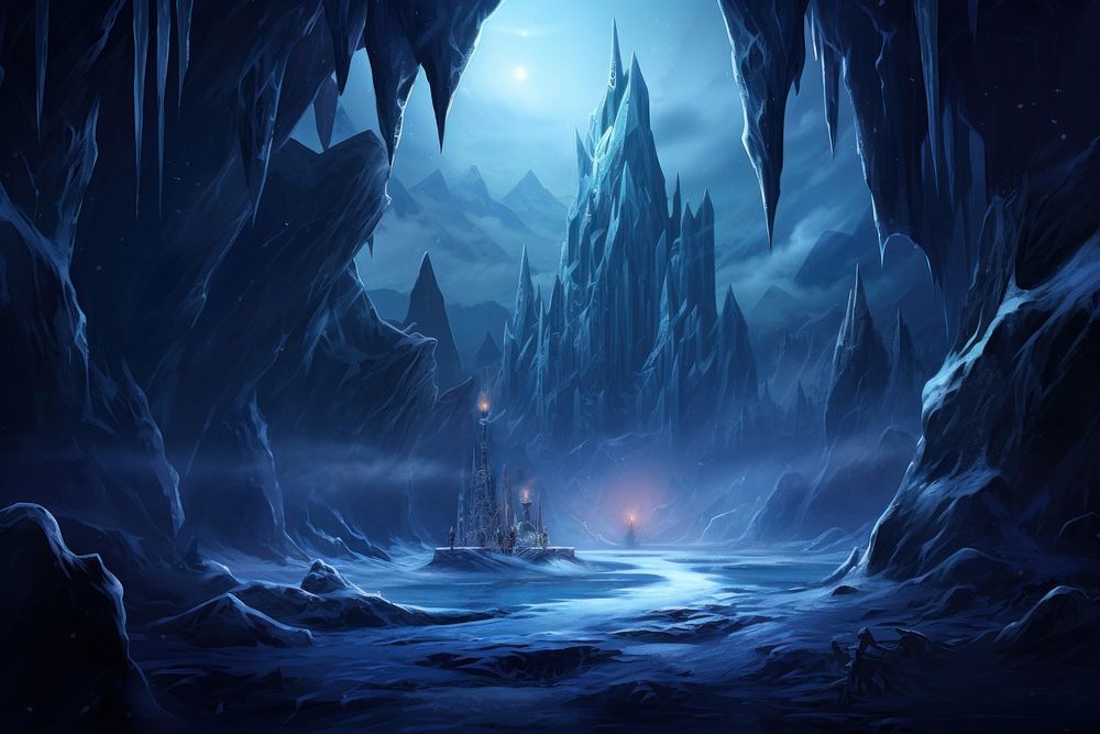 Snow magic mountain night ice landscape. AI generated Image by rawpixel.