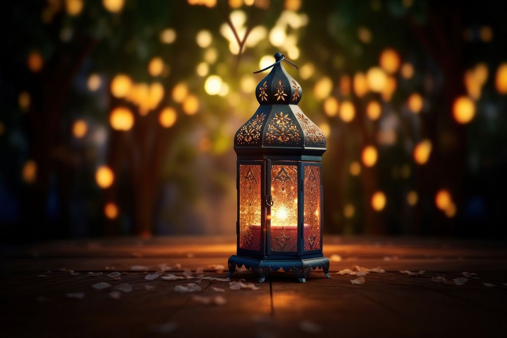 Glowing Ramadan celebration lantern lighting glowing architecture. AI generated Image by rawpixel.