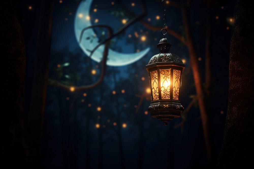 Hanging Glowing Ramadan celebration lantern lighting glowing nature. AI generated Image by rawpixel.