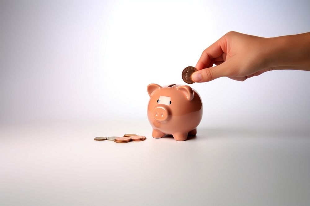 Putting a coin inside a piggy bank representation investment bankruptcy. AI generated Image by rawpixel.