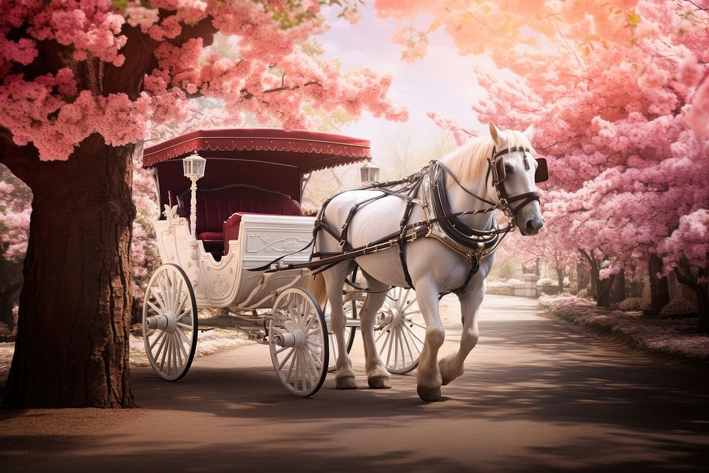 Horse carriage blossom vehicle flower. 