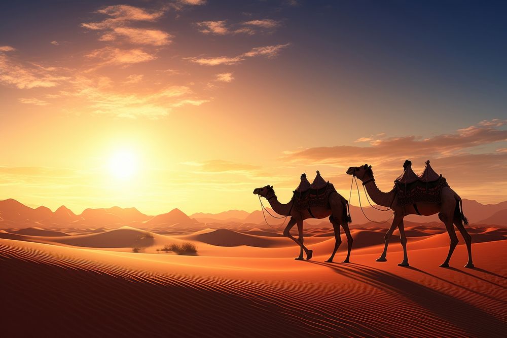 Desert camel landscape outdoors. AI generated Image by rawpixel.