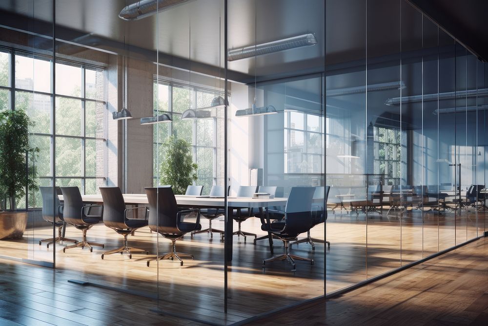 Glass wall meeting room furniture office chair. AI generated Image by rawpixel.