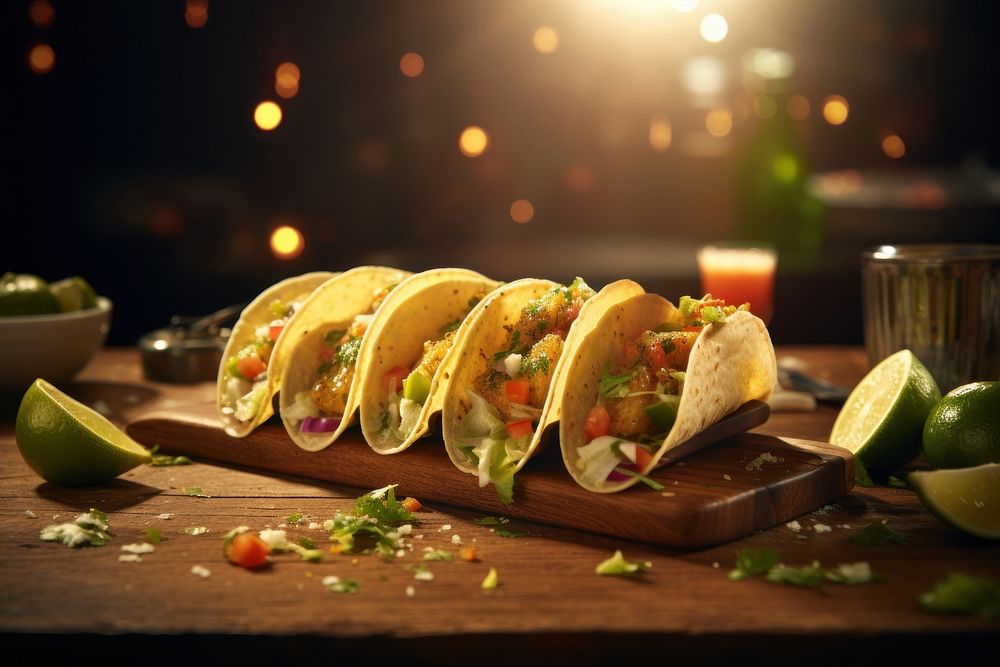 Taco food wood vegetable. AI generated Image by rawpixel.