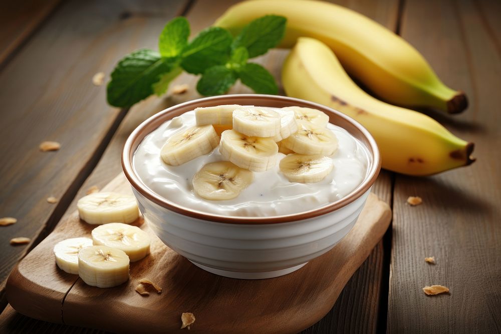 Banana bowl dessert yogurt. AI generated Image by rawpixel.
