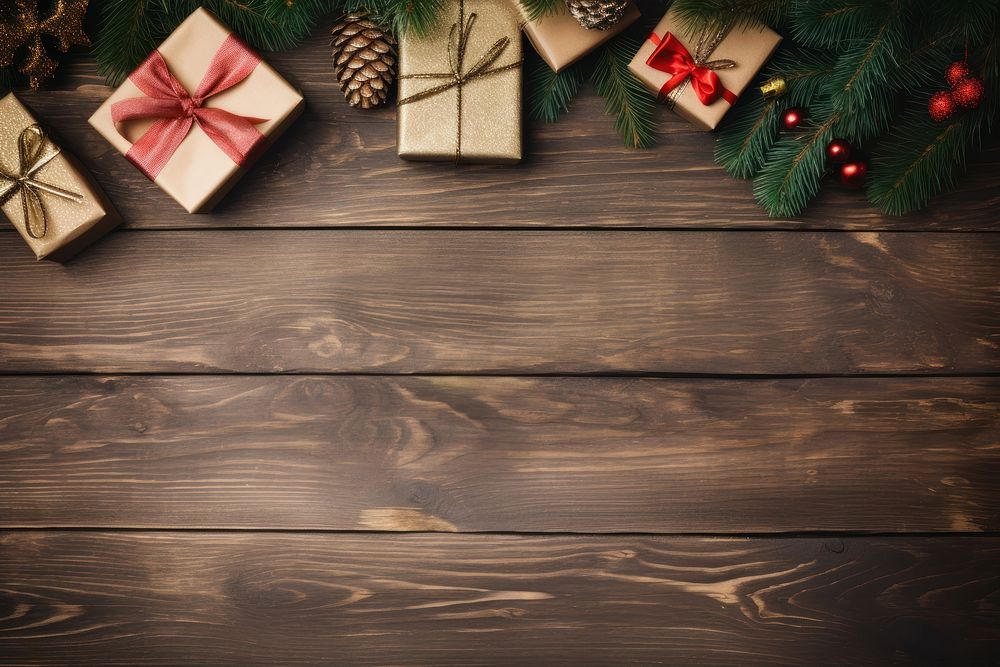 Christmas wood backgrounds ribbon. AI generated Image by rawpixel.