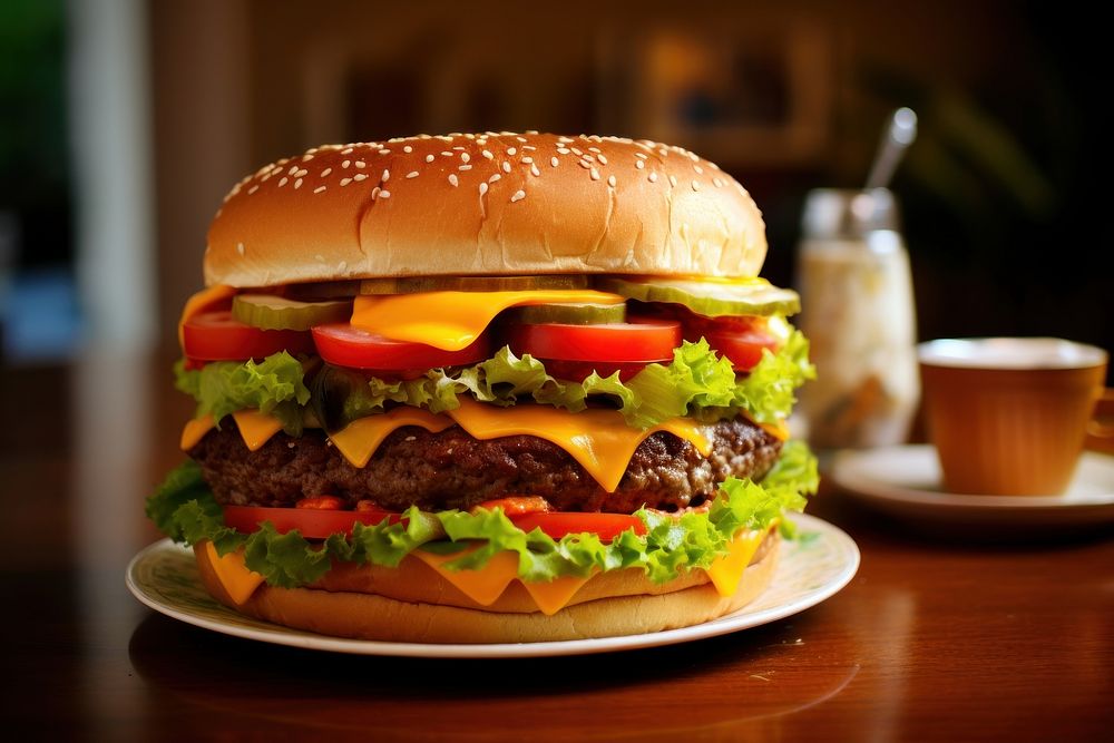 Grilled cheeseburger sesame food bun. AI generated Image by rawpixel.