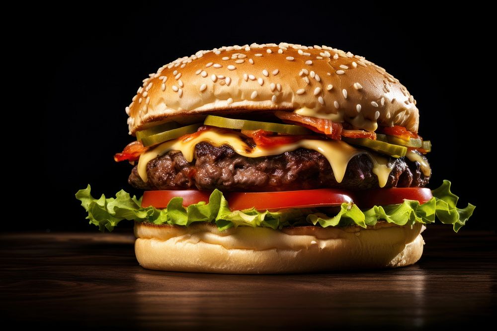 Grilled cheeseburger sesame food bun. AI generated Image by rawpixel.