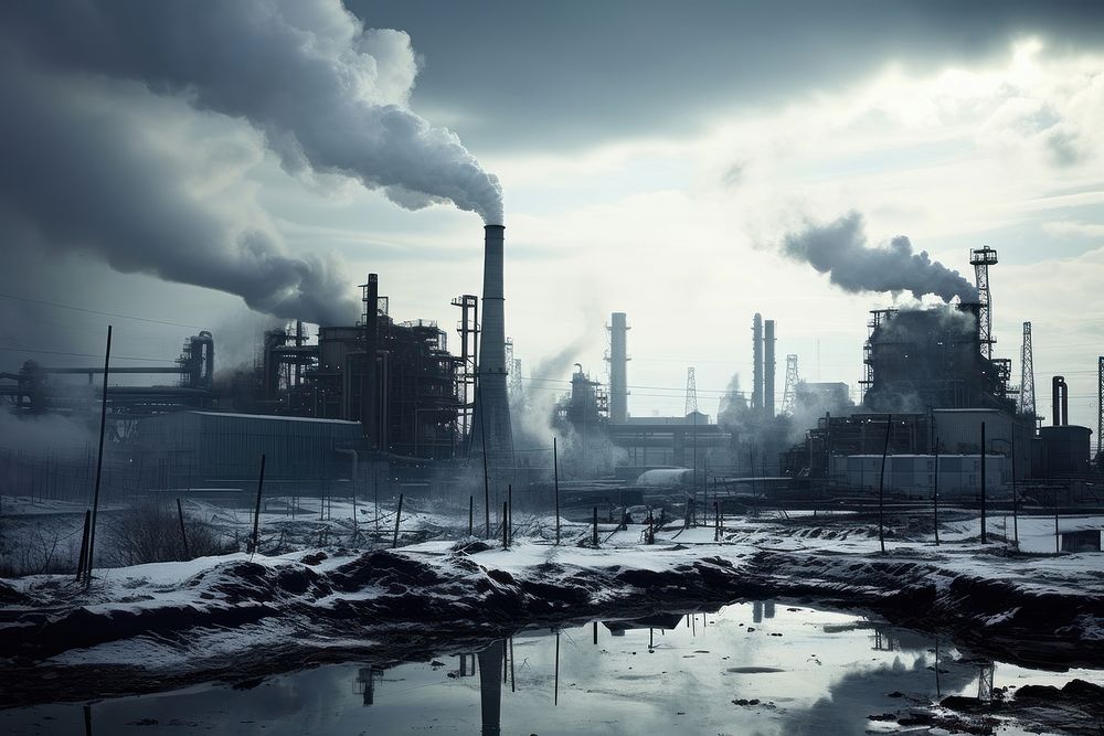 Factory industry building pollution architecture refinery vehicle. AI generated Image by rawpixel.
