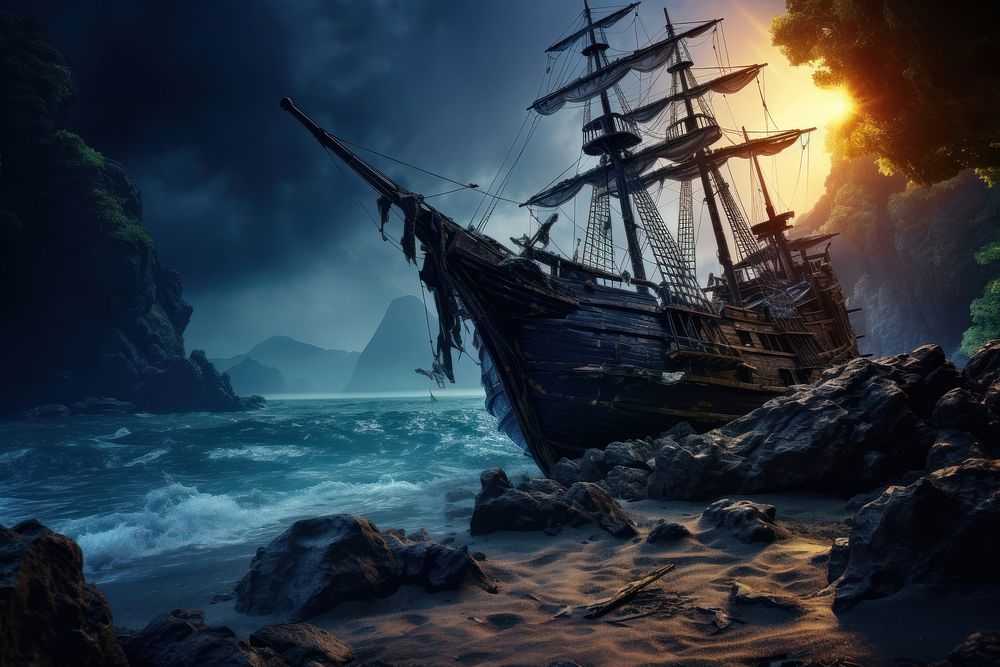 Pirate shipwreck sailboat outdoors vehicle. AI generated Image by rawpixel.