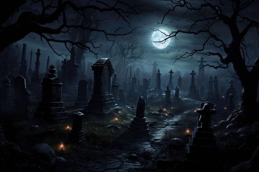 Horror cemetery night outdoors horror. 