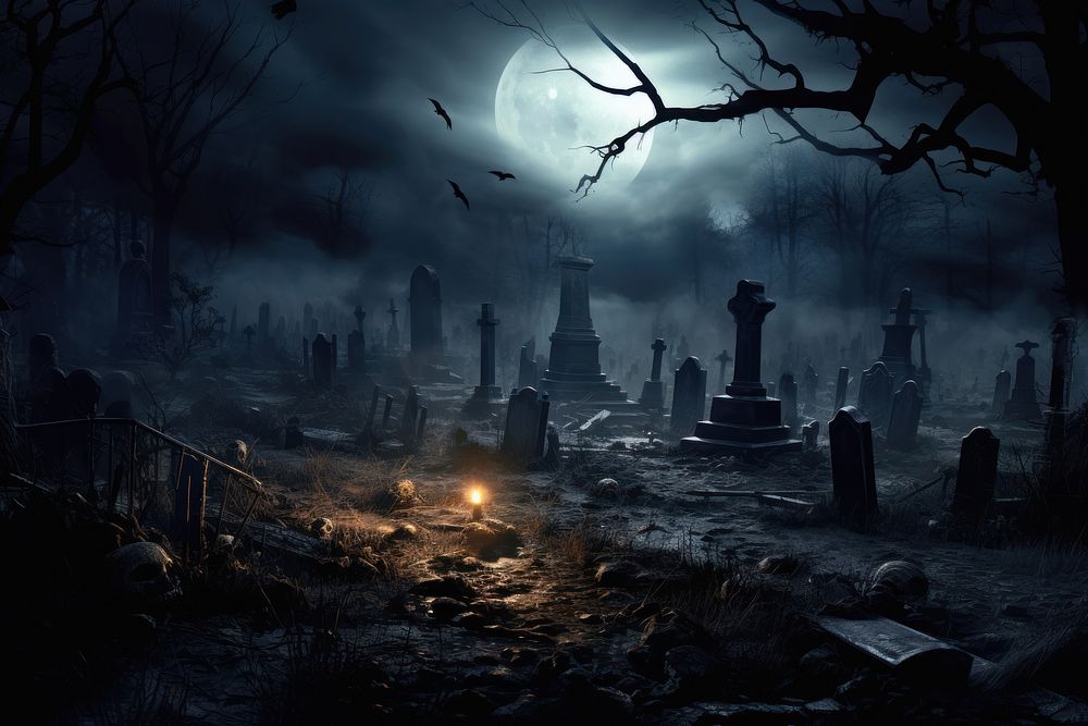 Horror cemetery night outdoors horror. 
