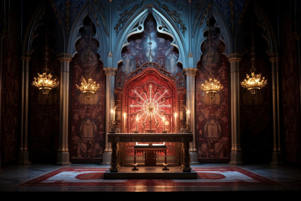 Altar spirituality architecture illuminated. AI generated Image by rawpixel.