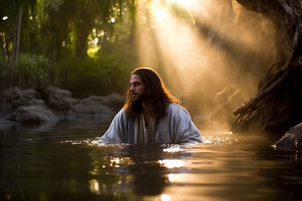 Jesus Christ outdoors nature river. AI generated Image by rawpixel.