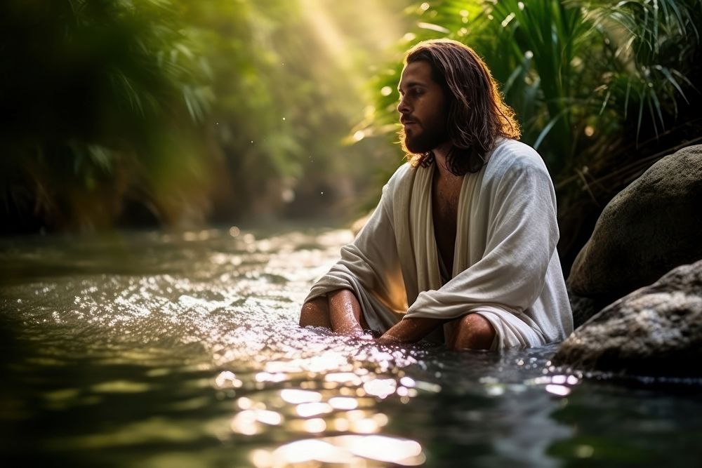 Jesus Christ sitting adult contemplation. AI generated Image by rawpixel.