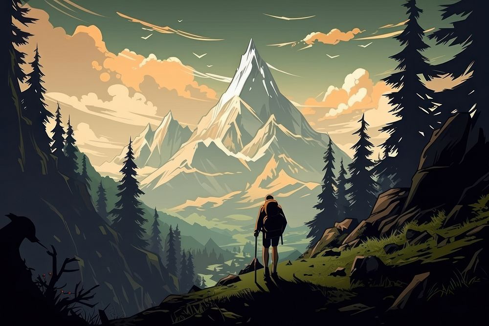 Mountain silhouettes hiking wilderness landscape adventure. AI generated Image by rawpixel.