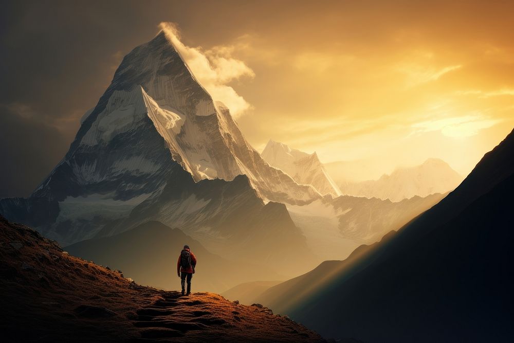 Mountain silhouettes hiking mountain landscape adventure. AI generated Image by rawpixel.