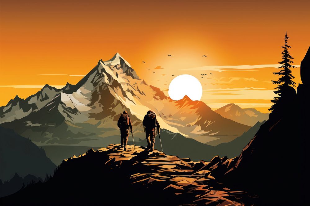 Mountain silhouettes hiking mountain landscape adventure. AI generated Image by rawpixel.