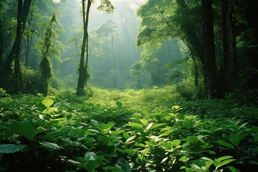 Rainforest nature green vegetation. AI generated Image by rawpixel.