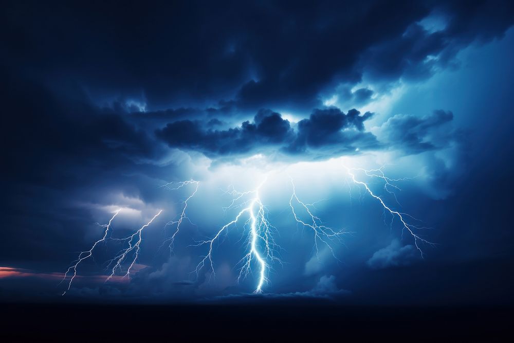 Lightning thunderstorm outdoors nature. AI generated Image by rawpixel.