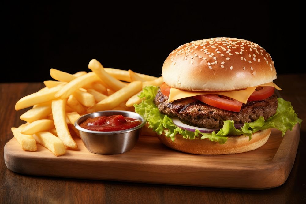 Burger ketchup fries food. AI generated Image by rawpixel.