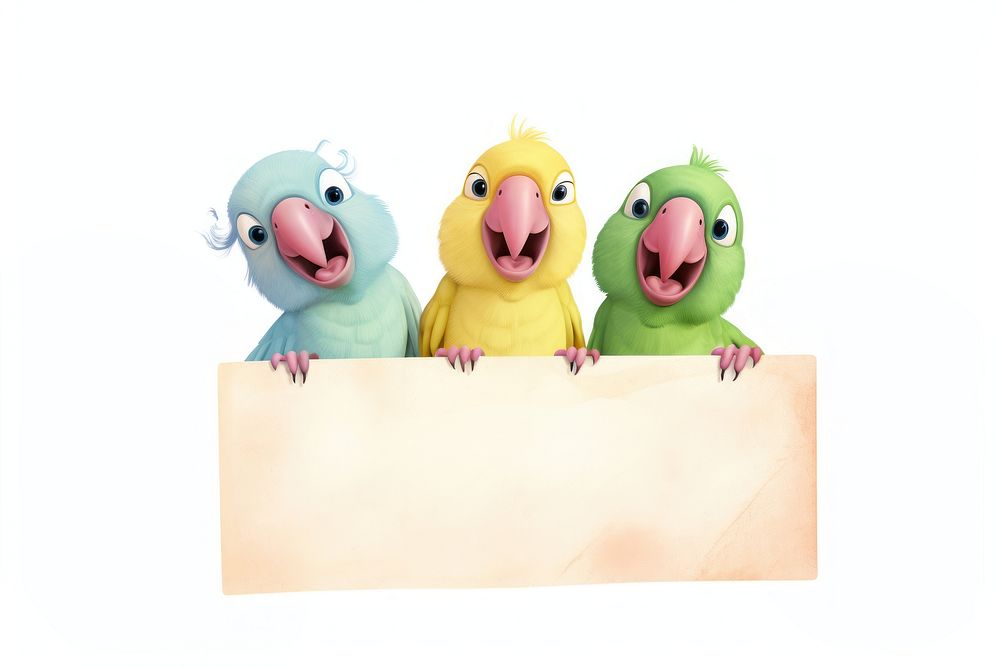 Parrots holding blank sign animal bird fun. AI generated Image by rawpixel.