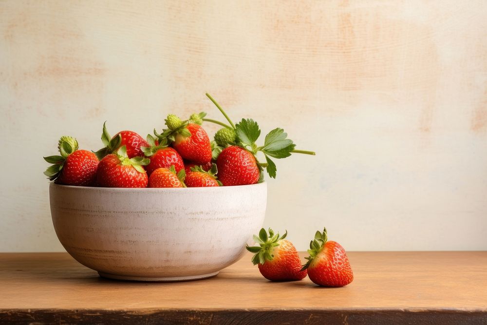 Ceramic bowl background strawberry berries. AI generated Image by rawpixel.